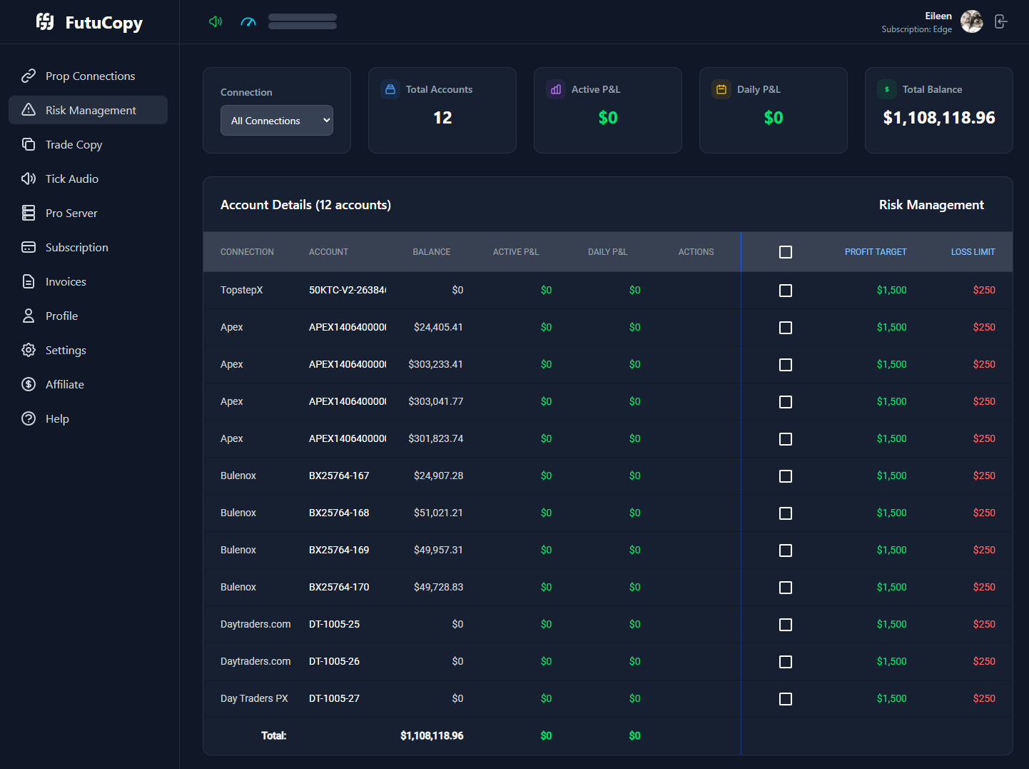 Multi-Account Connection Interface